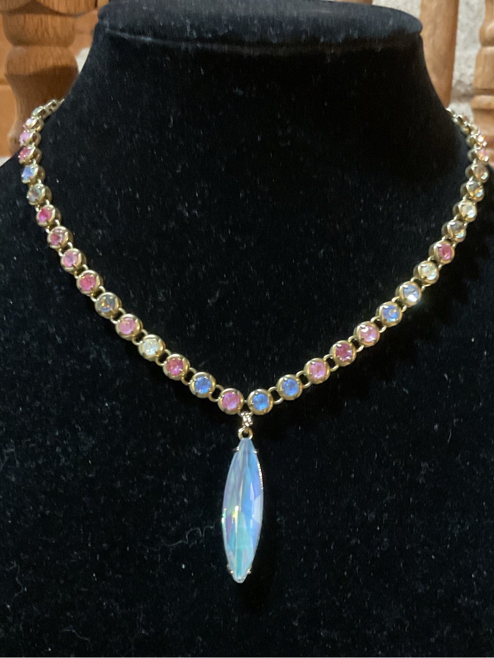 Iridescent Multicolor Crystal Handmade Pendant Necklace NWOT